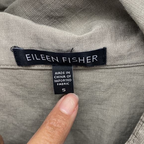 Eileen Fisher nylon metallic A-line hooded jacket light green oversized size S - Picture 5 of 12